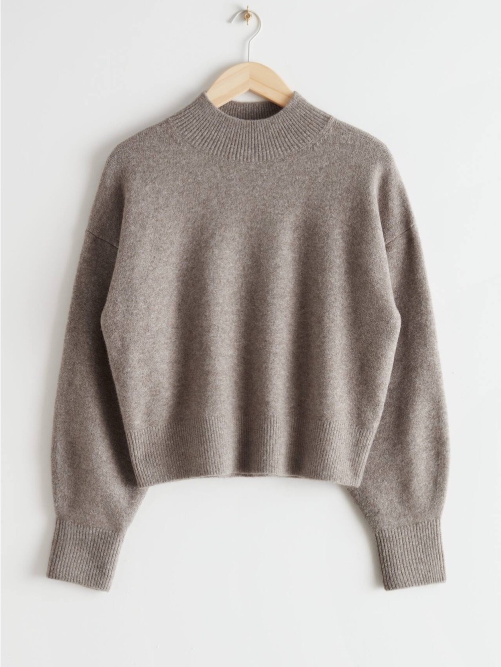 & Other Stories Taupe-Gray Mock Neck Cashmere-Blend Sweater